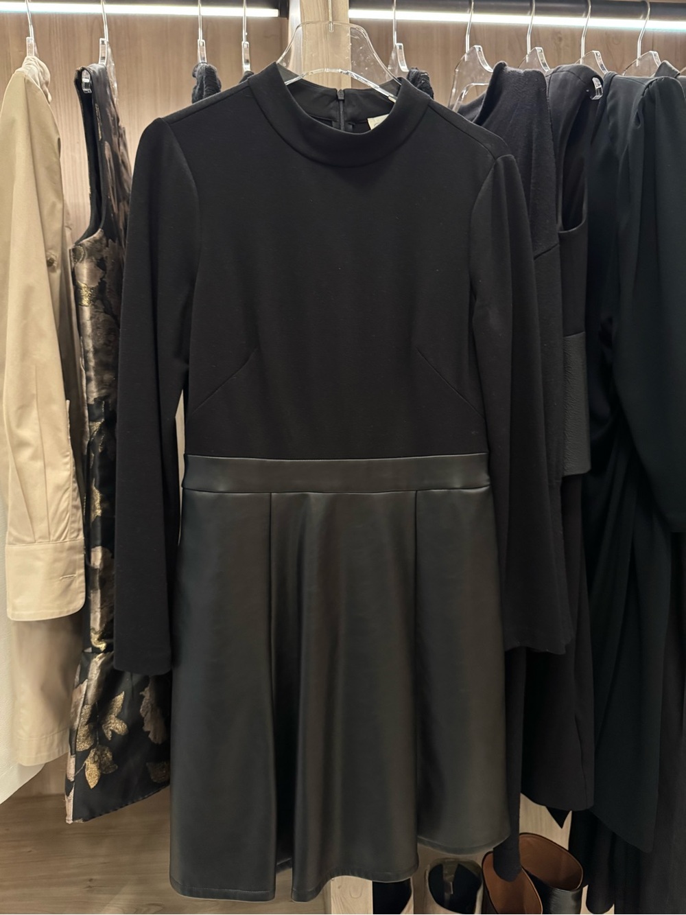 Eliza J Black Long-Sleeve Faux Leather Skater Dress